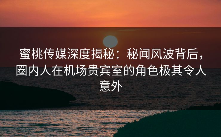 蜜桃传媒深度揭秘：秘闻风波背后，圈内人在机场贵宾室的角色极其令人意外